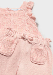 Conjunto Pantalón Blusa Crochet Rosa Mayoral detalle