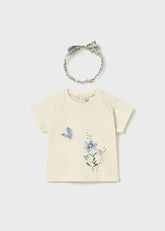 Blusa con Balaca Mariposa y Flores Beige Mayoral