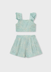 Conjunto Short Blusa Bordado Verde Menta Mayoral