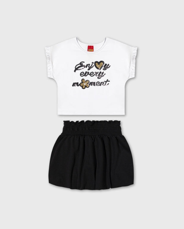 Conjunto Detalle Lentejuela Blanco Negro Kyly