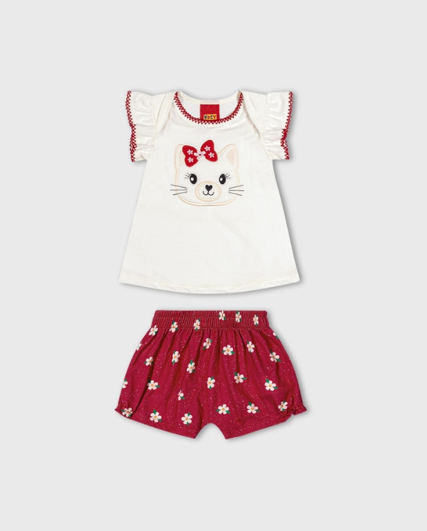 Conjunto Short Gato Moño Rojo Kyly
