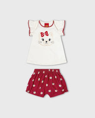 Conjunto Short Gato Moño Rojo Kyly