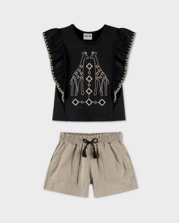 Conjunto Bordado Jirafa Negro Nanai