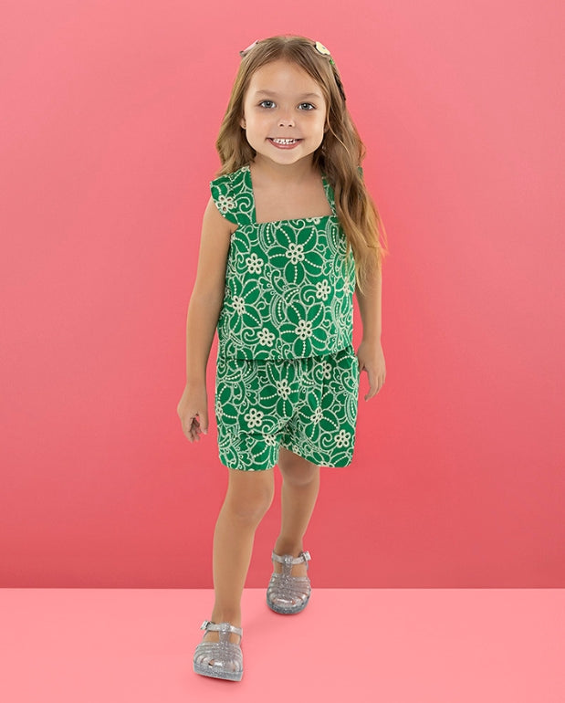 Conjunto Ojalillo Flores Verde Nanai Modelo