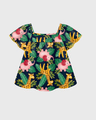 Conjunto Short Blusa Estampado Jirafa Amarillo Kyly detalle