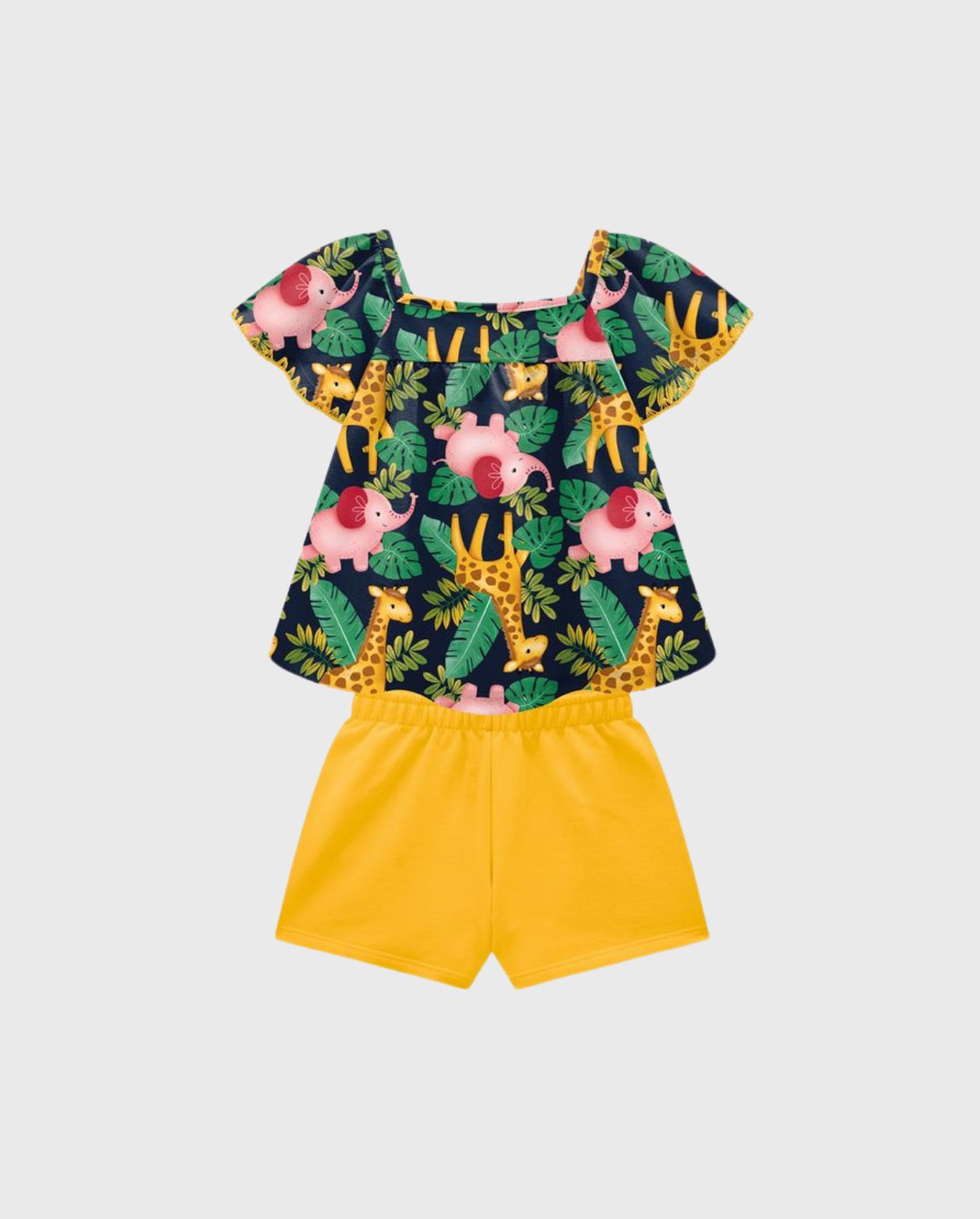 Conjunto Short Blusa Estampado Jirafa Amarillo Kyly