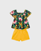Conjunto Short Blusa Estampado Jirafa Amarillo Kyly
