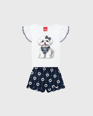 Conjunto Short Blusa Estampado Dog Mariposas Navy Kyly