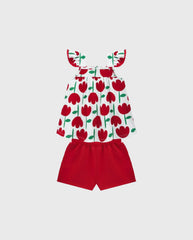 Conjunto Short Blusa Estampado Tulipanes Rojo Kyly
