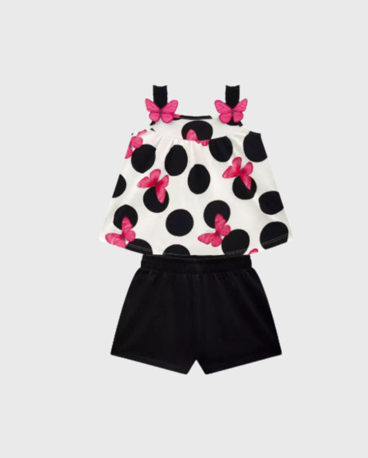 Conjunto Short Blusa Mariposas Puntos Kyly