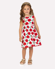 Vestido Estampado Tulipanes Rojo Kyly modelo