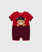 Mameluco Bordado Rayas Oso Rojo Kyly