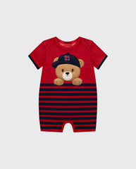 Mameluco Bordado Rayas Oso Rojo Kyly