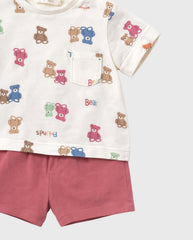 Conjunto Bermuda Osos Terracota Mayoral detalle