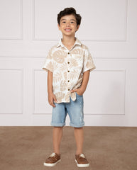 Camisa Gasa Estampado Hojas Beige Milon Modelo