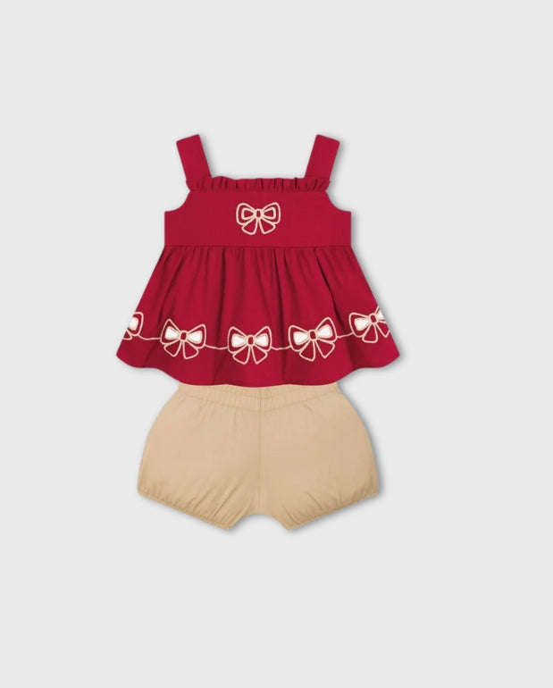 Conjunto Lazo Bordado Rojo Milon