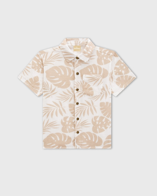 Camisa Gasa Estampado Hojas Beige Milon