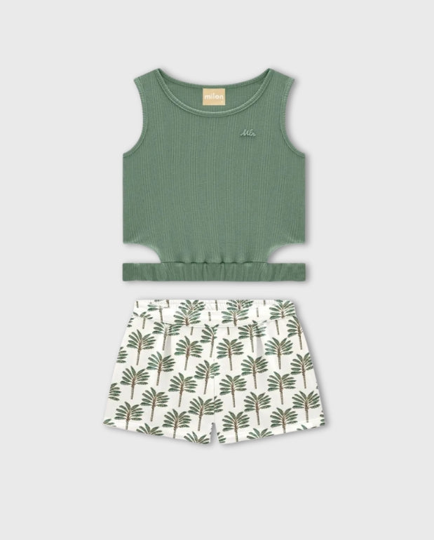 Conjunto Niña Short Palmas Verde Milon