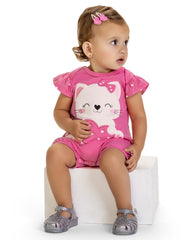 Mameluco Bebé Bordado Gato Rosa Kyly Modelo
