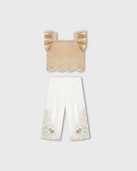Conjunto Niña Pantalón Bordado Beige Milon