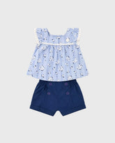Conjunto Short y Blusa Flores Azul Milon