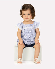 Conjunto Short y Blusa Flores Azul Milon modelo