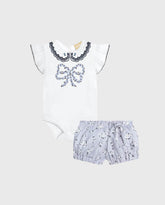 Conjunto Short y Body Moño Flores Azul Milon