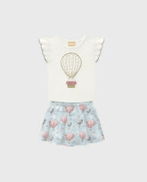 Conjunto Falda Velo Estampado Globo Azul Milon