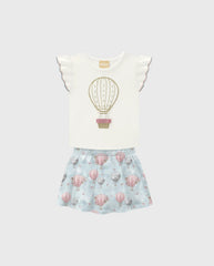 Conjunto Falda Velo Estampado Globo Azul Milon