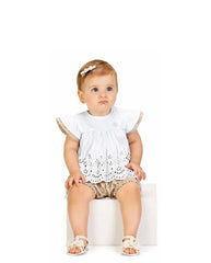 Conjunto Short Blusa Puntos Detalle Flores Beige Milon