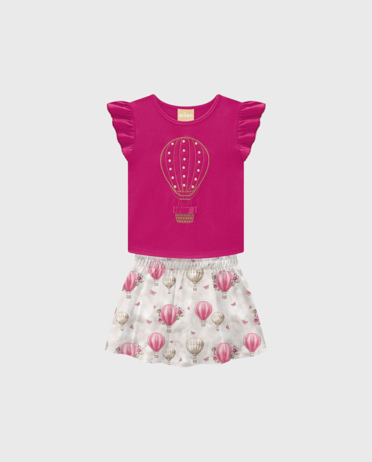 Conjunto Falda Velo Estampado Globo Fucsia Milon