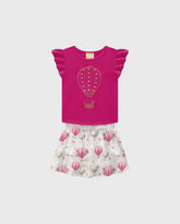 Conjunto Falda Velo Estampado Globo Fucsia Milon