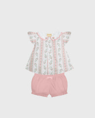 Conjunto Short y Blusa Cuellos Bordado Rosa Milon