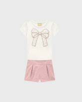 Conjunto Short Blusa Moño Perlas Rosa Milon
