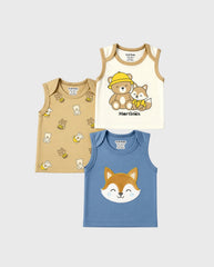 Set 3 Camisilla Bordado Zorro Azul