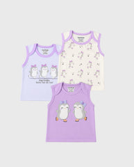 Set 3 Camisilla Bordado Pingüinos Lila