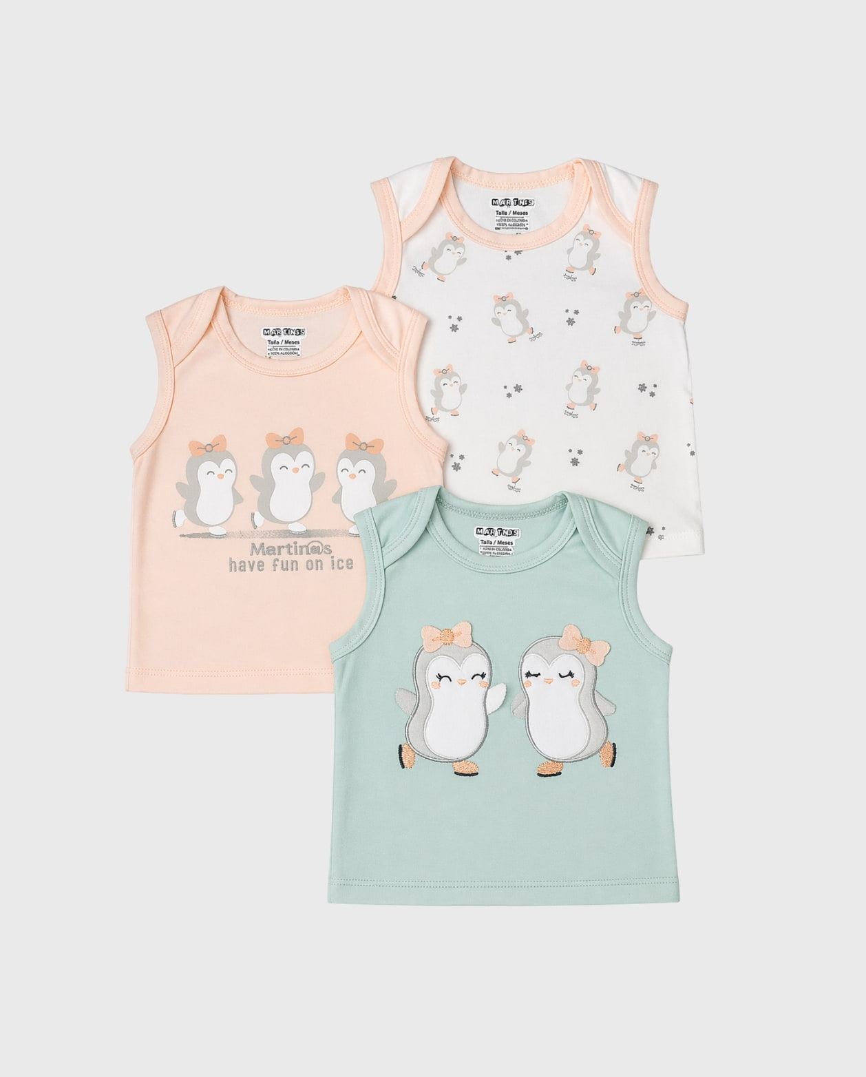 Set 3 Camisilla Bordado Pingüinos