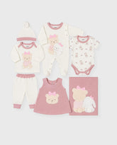 Primer Día Bordado Oso Conejo Rosa