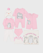 Primer Día Bordado Pingüino Flor Rosa