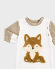 Primer Día Bordado Zorro Peluche Beige detalle