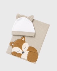 Primer Día Bordado Zorro Peluche Beige cobija