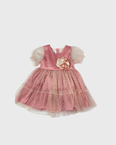 Vestido Tul Glitter Flor Detalle