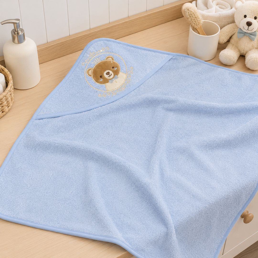 Toalla con Capota Bordado Oso Azul