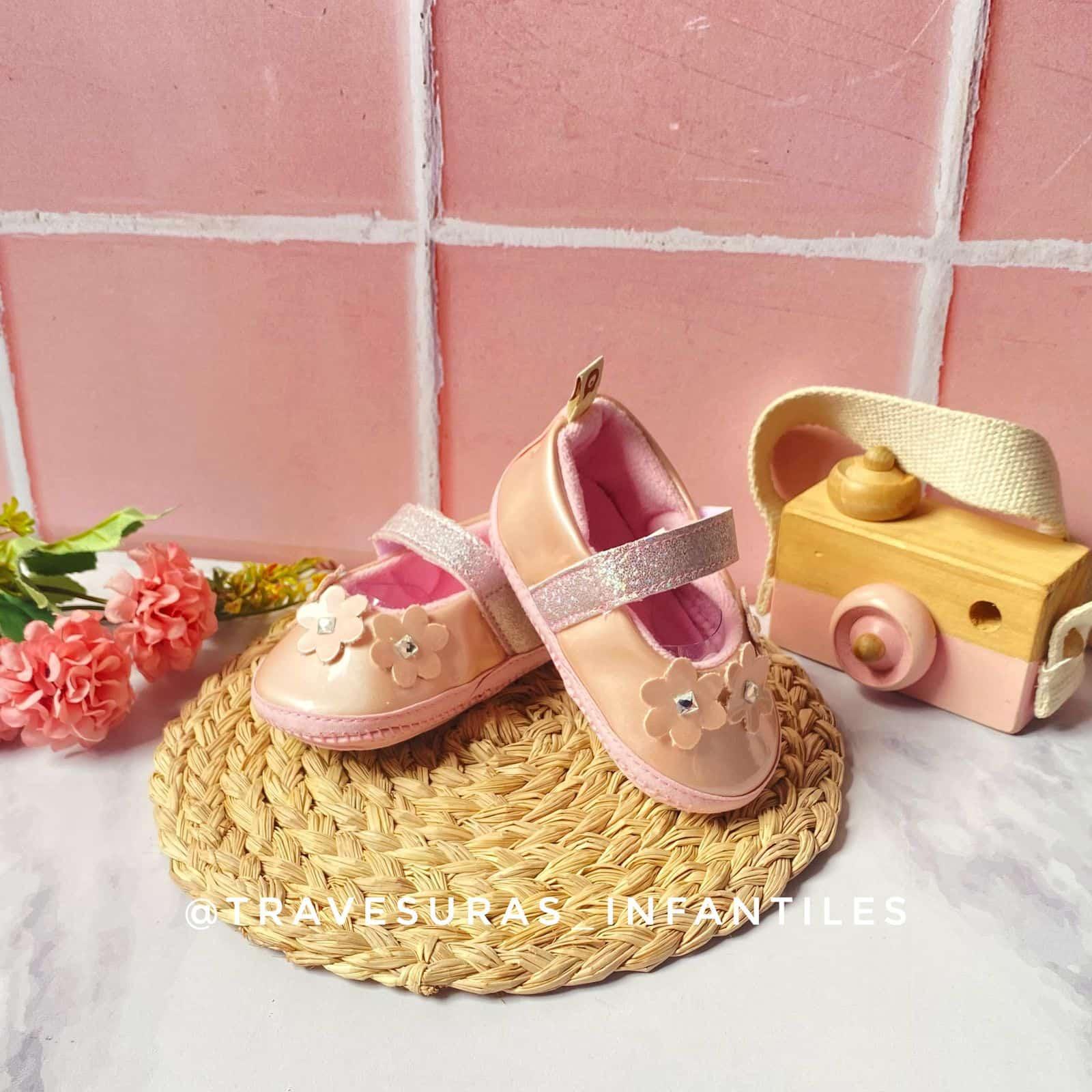 Baletas Flores Detalle Brillante Melosos Rosa