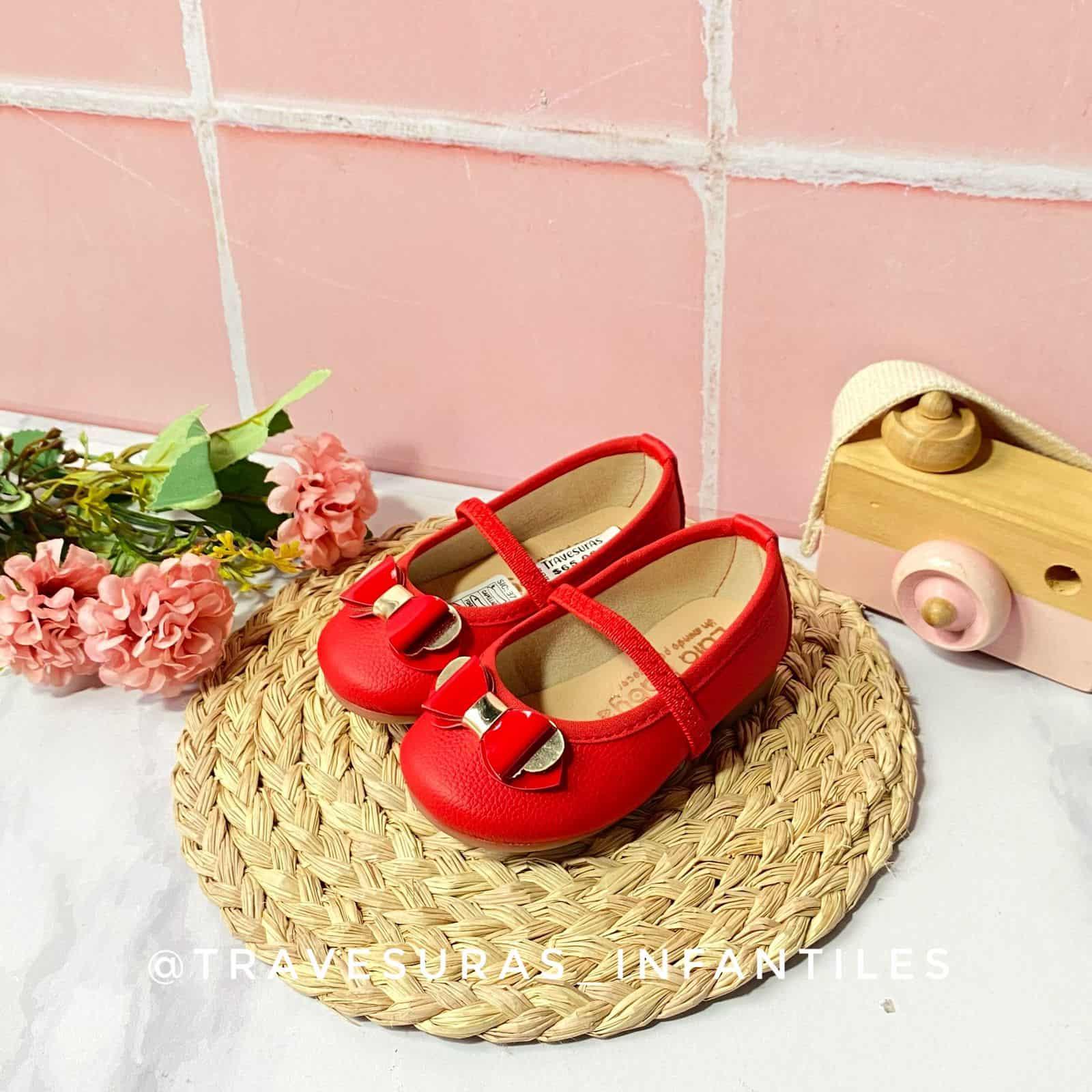 Baletas Moño Rojo Detalle Dorado