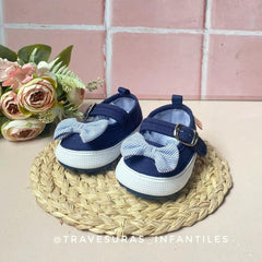 Baletas Moño Rayas Navy Huellitas Diseño
