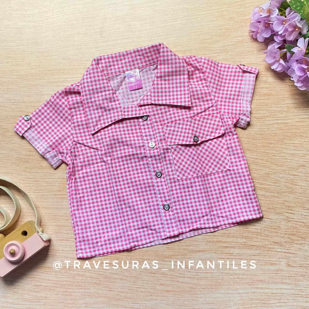 Blusa Cuadros Bolsillo Fucsia