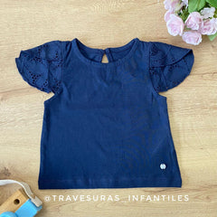 Blusa Manga Bordado Navy