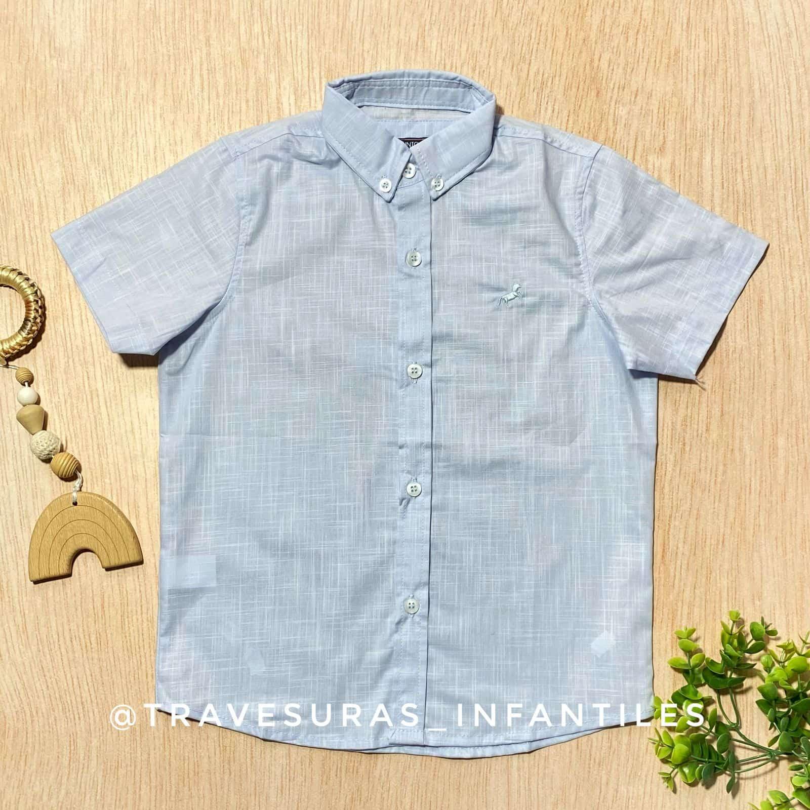 Camisa Manga Corta Bordado Caballito azul