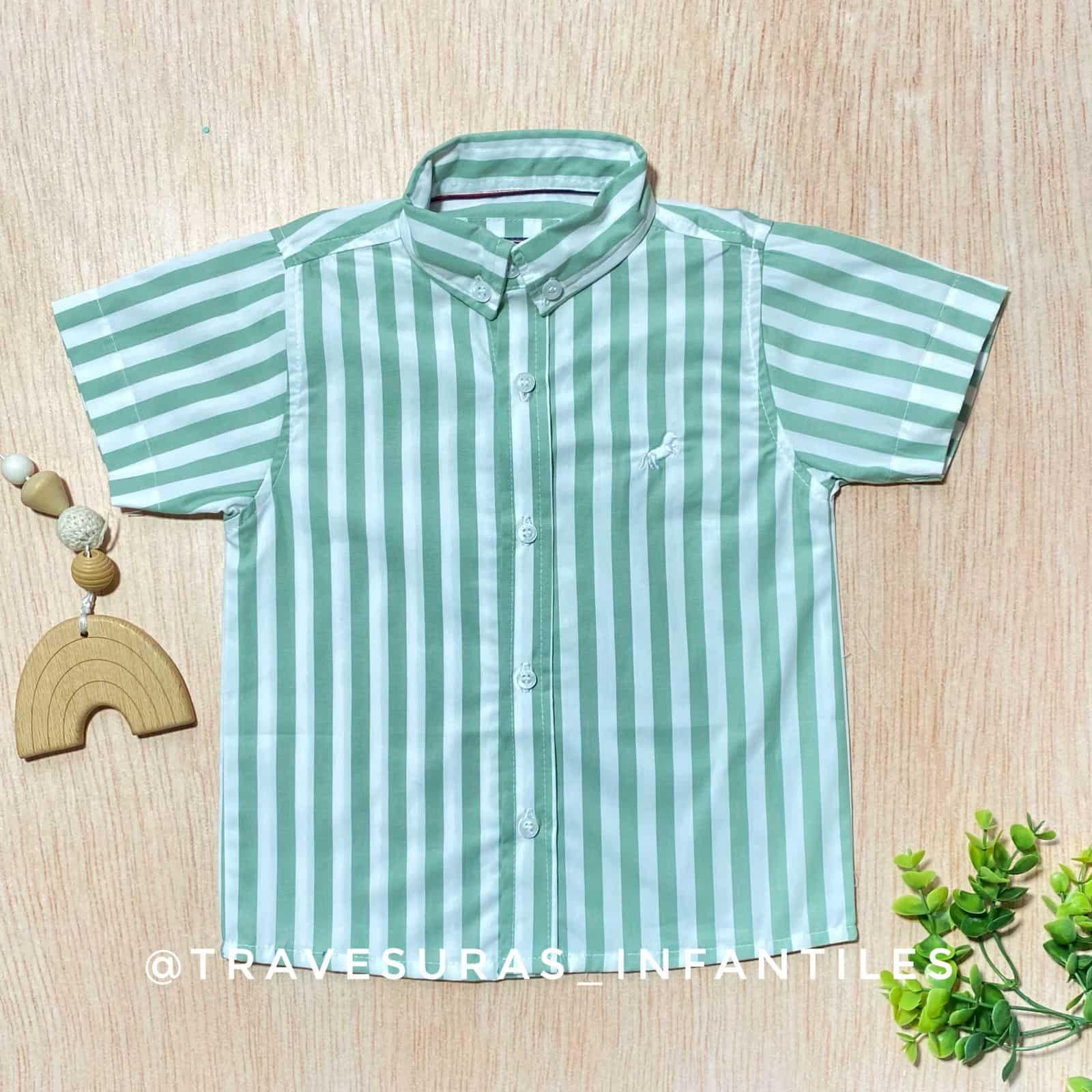 Camisa Rayas Bordado Caballo verde